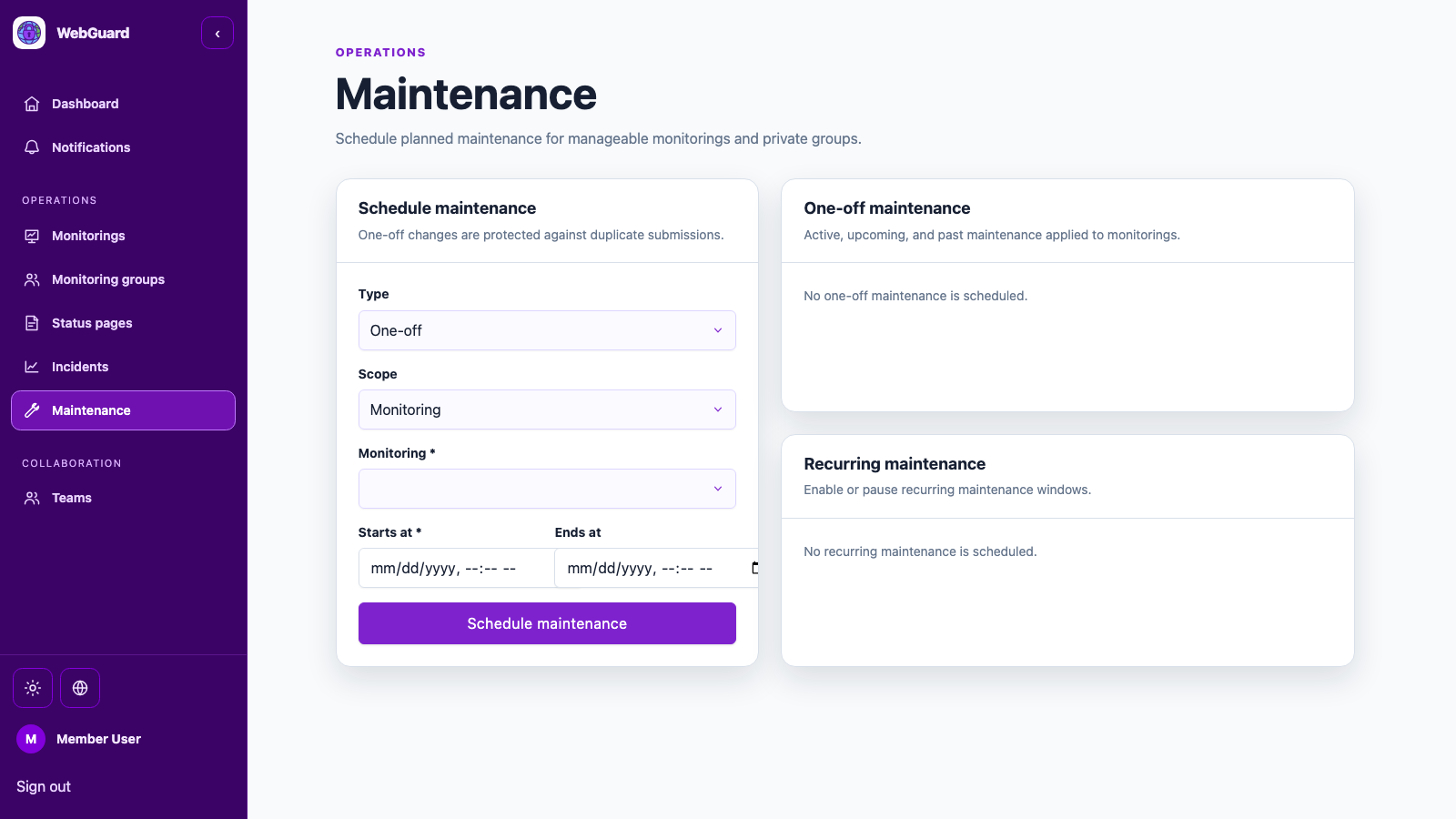 Maintenance Windows — WebGuard